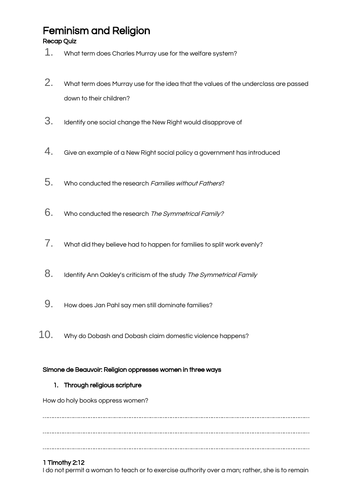Sociology A-Level- Beliefs in Society - Feminism & Religion