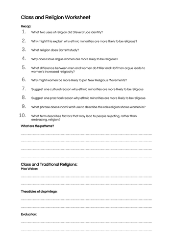 Sociology A-Level- Beliefs in Society - Class and Religion