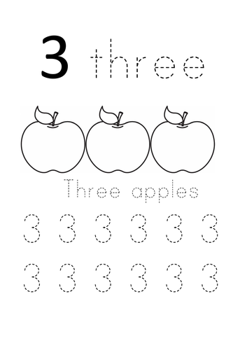 Worksheet: Counting and tracing the number 3 | Teaching Resources