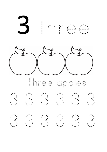 Worksheet: Counting and tracing the number 3