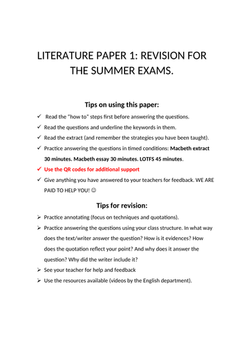 Edexcel Macbeth and Lord of the Flies booklet