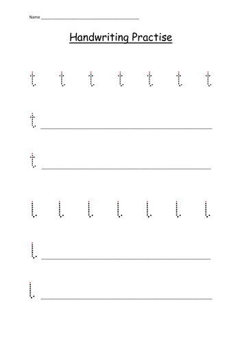 Handwriting Practise Sheets - Ladder Letters - t, l, i, u, y, j