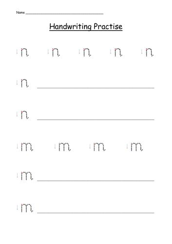 Handwriting Practise Sheets - One Armed Robot Letters - p, r, n, m, h, b, k