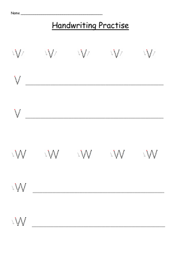 Handwriting Practise Sheets - Zigzag Monster Letters - v, w, x, z