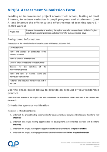 Example NPQSL Final Assignment