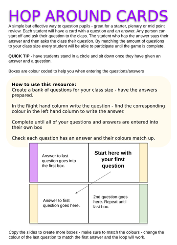 Hop around/loop question cards