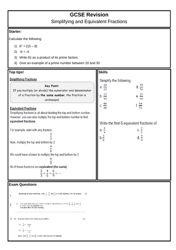 GCSE (F) - Simplifying and Equivalent Fractions