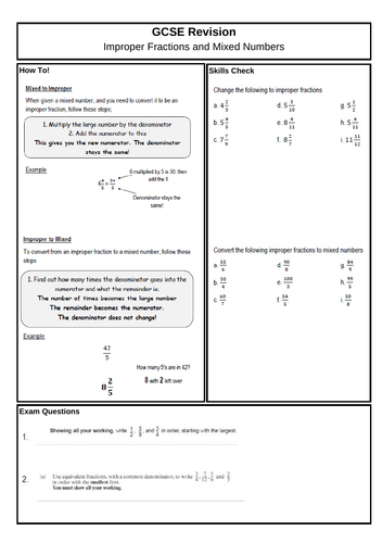 GCSE (F) - Improper and Mixed Numbers