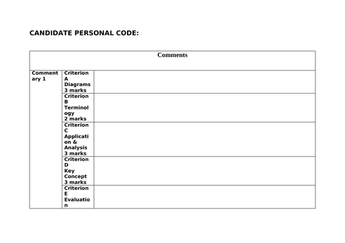 IB Economics IA Comment Sheet