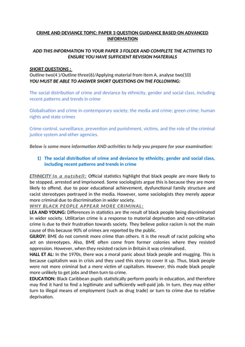 PAPER 1 AND PAPER 3 REVISION GUIDES FOR AQA SOCIOLOGY A LEVEL BASED ON ADVANCED INFORMATION