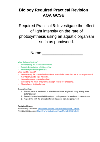 Photosynthesis Biology Required Practical 5