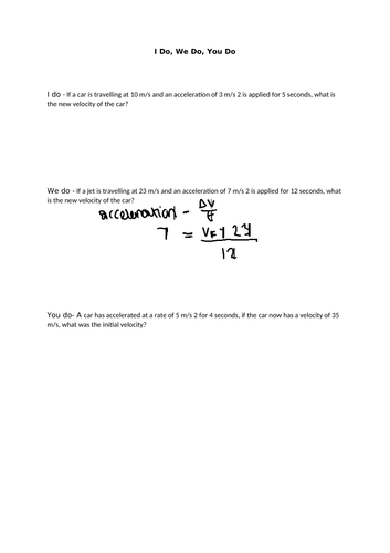 10 Physics Explicit Instruction Calculation Sheets Part 1 (I do, we do you do)