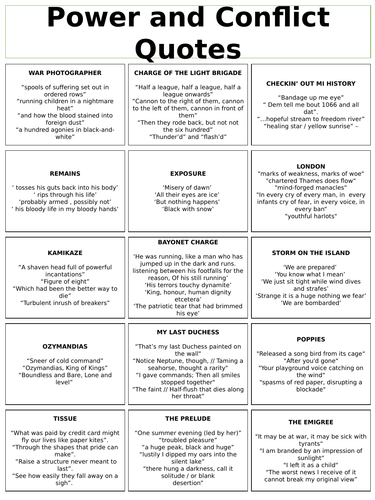 Power And Conflict Quote Sheet Aqa Teaching Resources