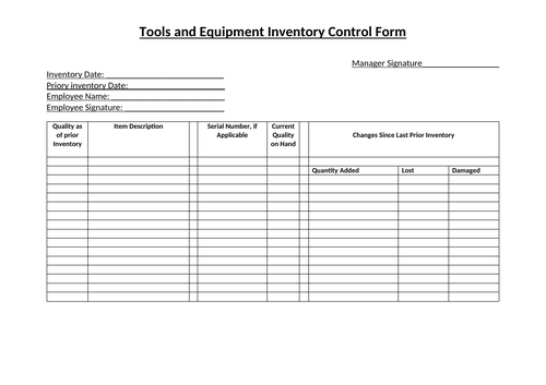 Workshop Health and safety Contract and Inventory check list
