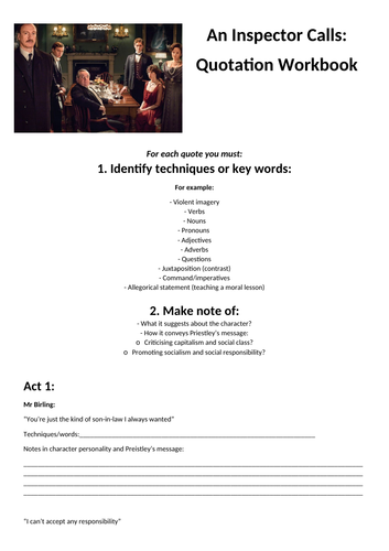 An Inspector Calls - Homework Booklet