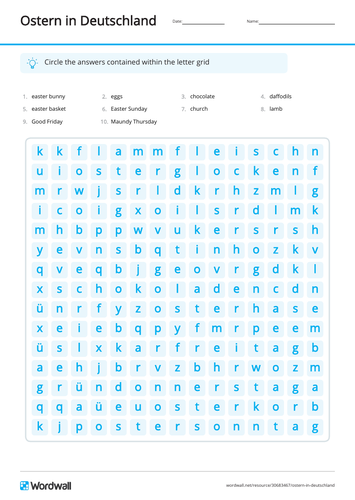 easter in Germany wordsearch