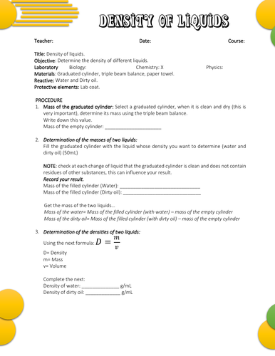 Density of liquids (Laboratory-Worksheet)