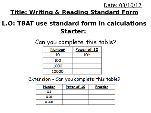 GCSE Maths Standard form lesson