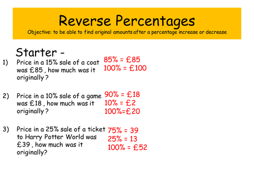GCSE Maths - Reverse Percentages