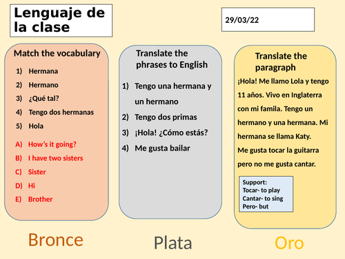 Classroom Language (Year 7 Spanish)
