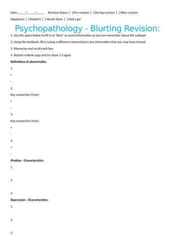 AQA A-Level Psychopathology Revision