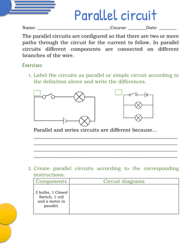 Parallel circuit Worksheet/Activity