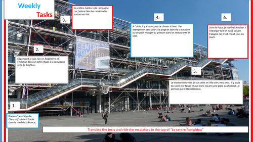 GCSE Translation task - scale the Pompidou Centre by translating the texts -Where I live