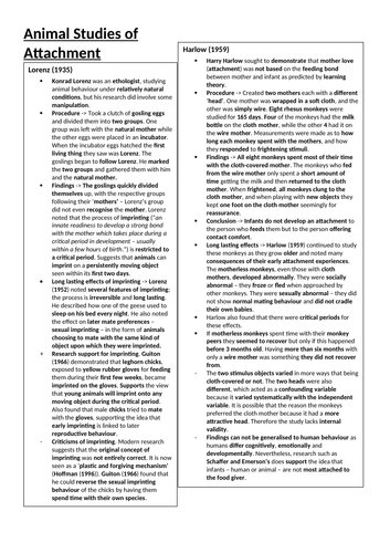 Psychology Summary Sheets - Attachment