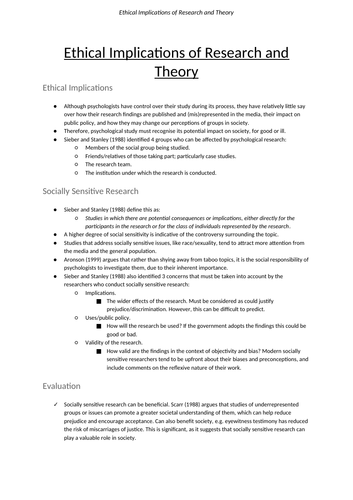 Psychology Summary Sheets - Issues and Debates