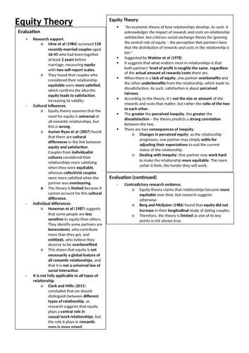 Psychology Summary Sheets - Relationships