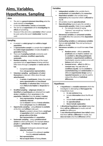 Psychology Summary Sheets - Research Methods