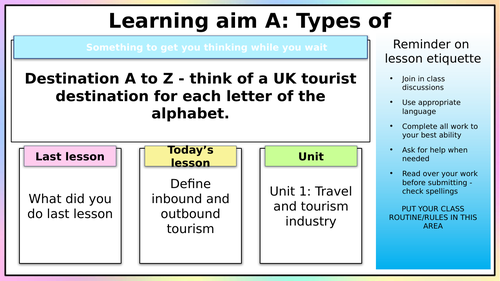 Inbound, outbound & Domestic - Btec Travel and Tourism