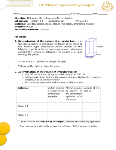 Volume of regular and irregular objects (Laboratory)