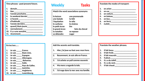 GCSE French -mixed holiday retrieval tasks