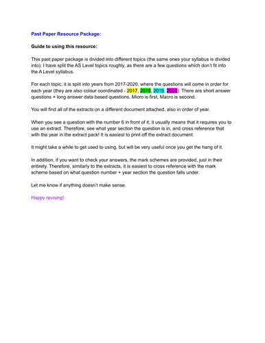 Economics Edexcel A Level Past Papers in order of topic