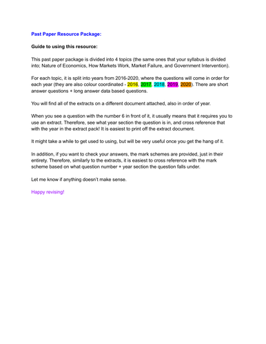 AS Level Edexcel Economics Past Papers in Order of Topic