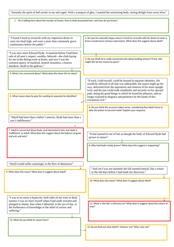 Collection of Jekyll and Hyde worksheets