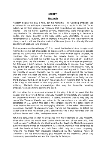 MACBETH GRADE 9 MODEL ESSAYS
