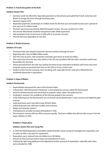 Economic Recovery of the Weimar Republic- Edexcel Weimar and Nazi Germany GCSE