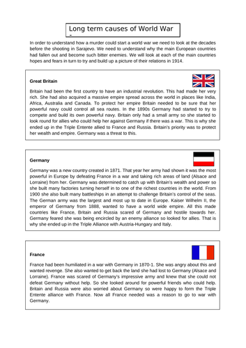 Long term causes of World War One