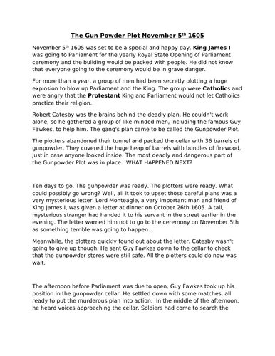 Gunpowder Plot information sheet