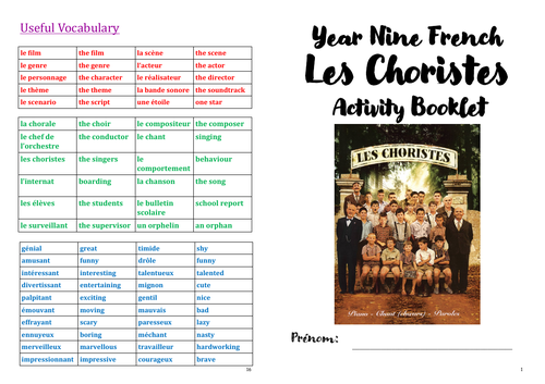 French Les Choristes Workbook Cinema Project