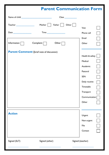 Parent Communication Form - Fully editable