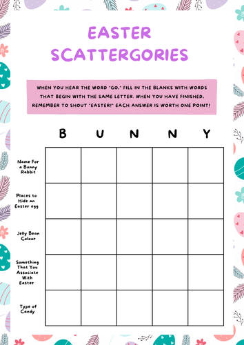 Easter Scattergories Game Activity / Worksheet - Spring Fun