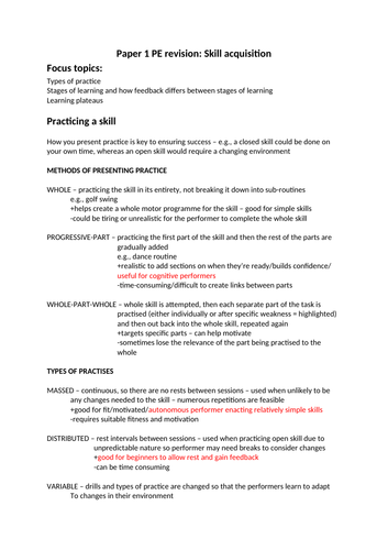 AQA A-Level PE Skill Acquisition Paper 1