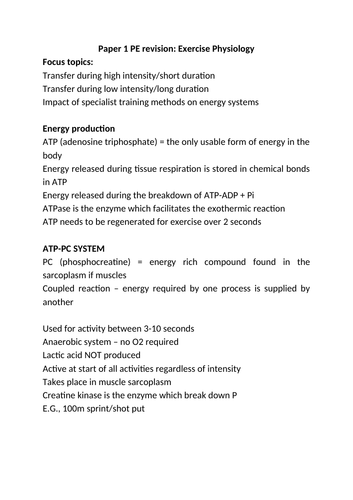 AQA A-Level PE exercise physiology