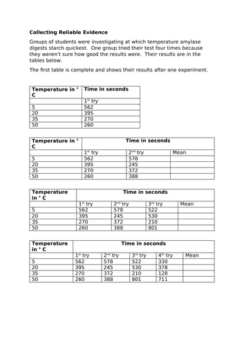 Collecting reliable evidence worksheet