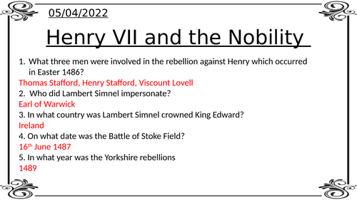 Henry VII and the Nobility- AQA Tudors A level