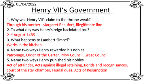 Henry VII Government-AQA Tudors A level