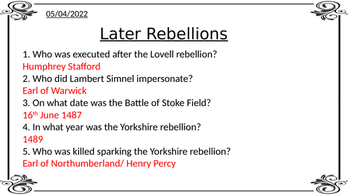 Henry VII Later Rebellions- AQA Tudors A level